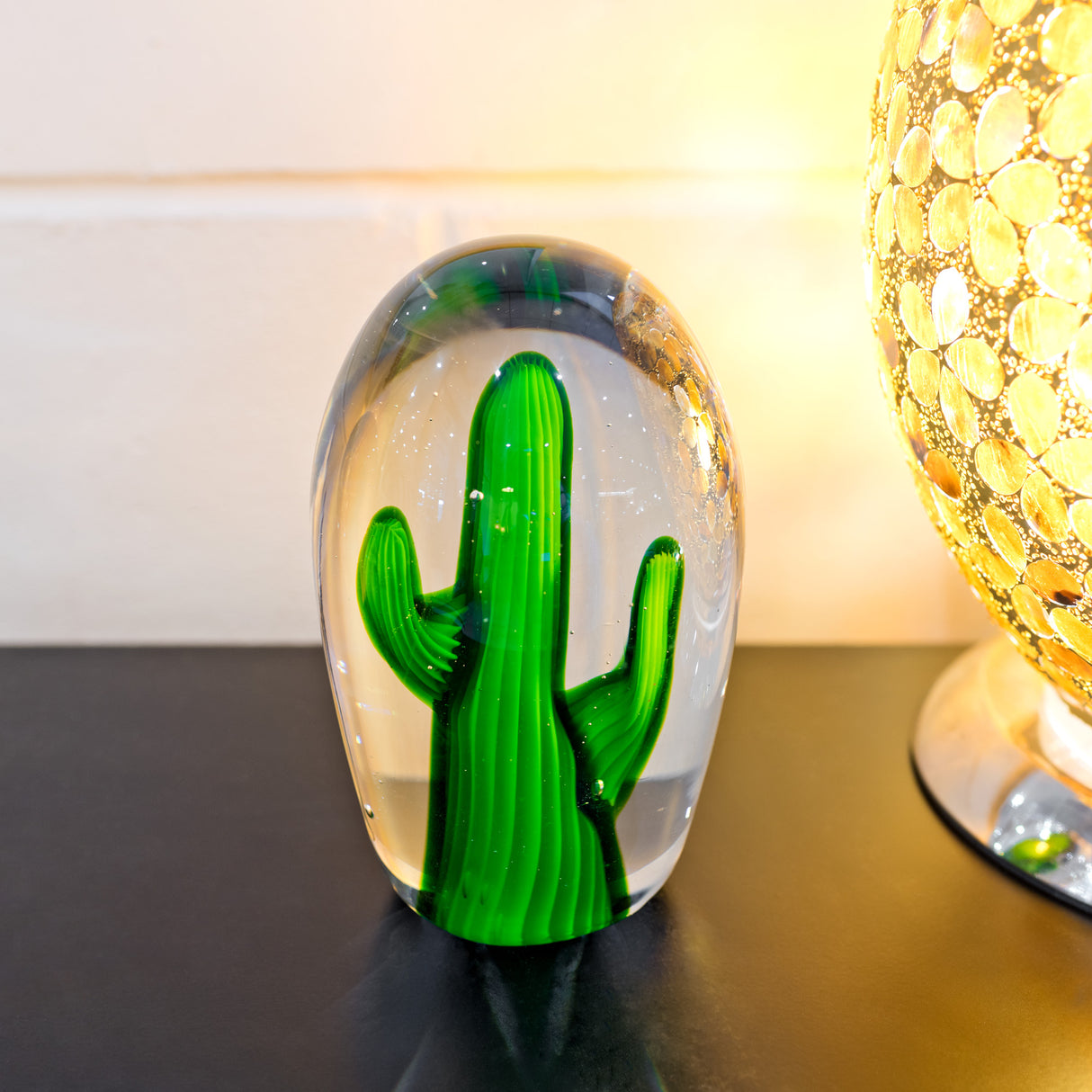Blown Glass Bright Green Cactus