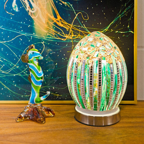 Glass Seahorse with Mosaic Egg Lamp