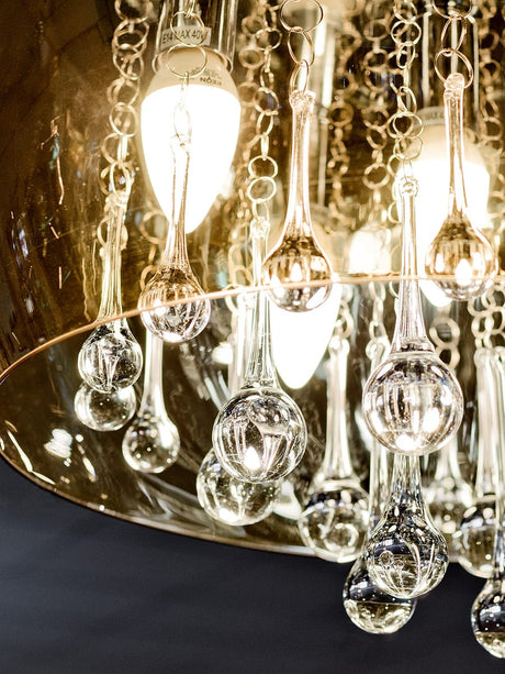 Smoked Shade Chandelier - Close up - Switched on