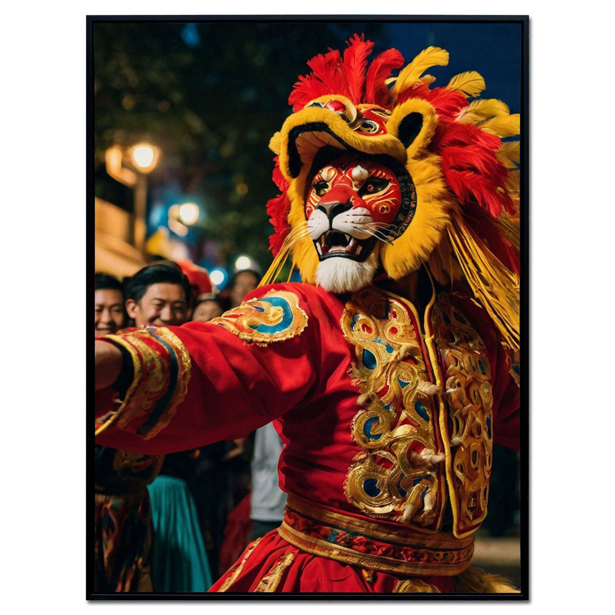 Lion Dance Celebration - Framed Wall Art (113cm x 85cm)