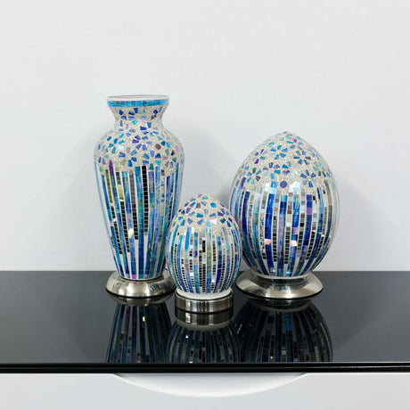 Blue Deco Mosaic Glass Lamp Set Off