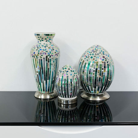 Green Deco Mosaic Glass Lamp Set Off