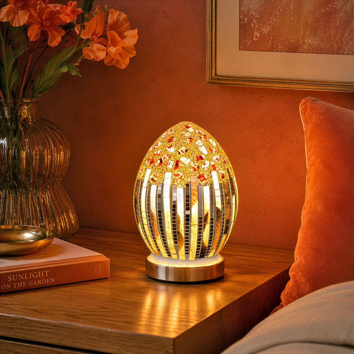 Art Deco Small Mosaic Glass Egg Lamp
