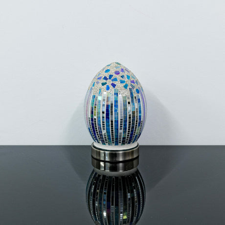 Blue Deco Small Mosaic Glass Egg Lamp Off
