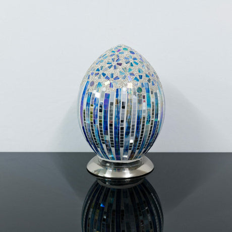 Blue Deco Mosaic Glass Egg Lamp Off
