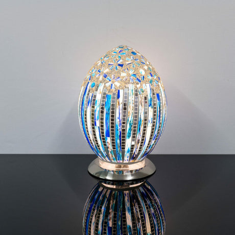 Blue Deco Mosaic Glass Egg Lamp On