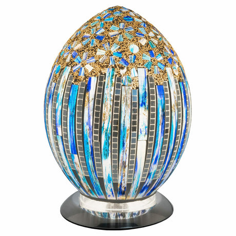 Blue Deco Mosaic Glass Egg Lamp