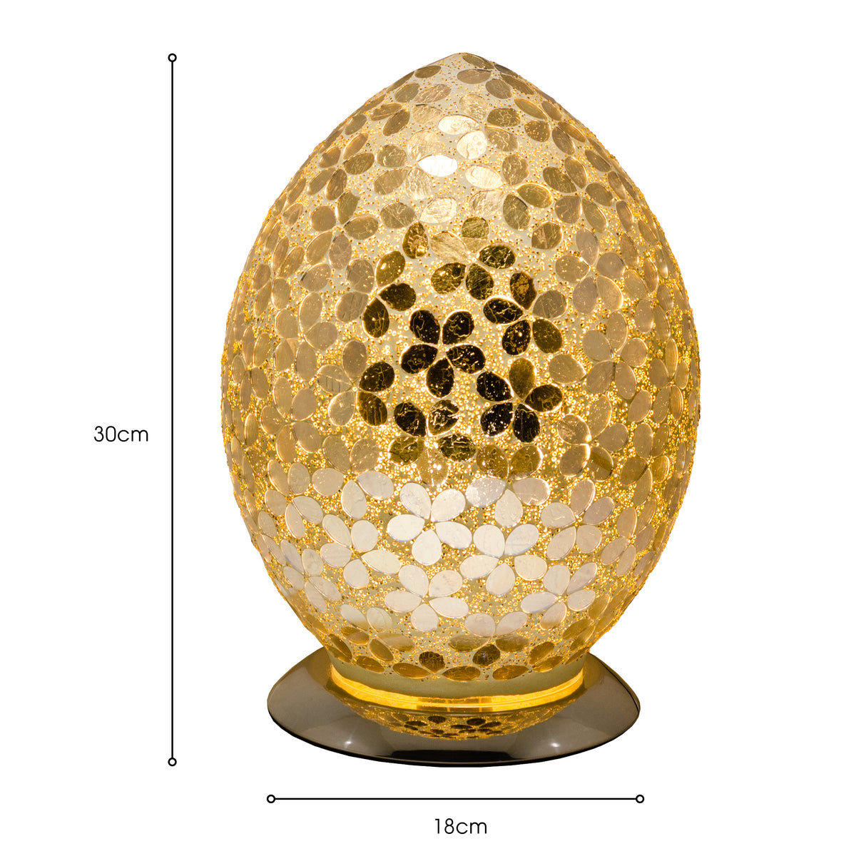 Gold Flower Medium Mosaic Glass Egg Lamp