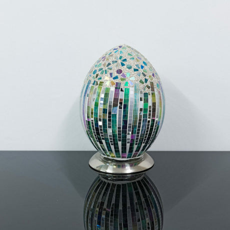 Green Deco Mosaic Glass Egg Lamp Off