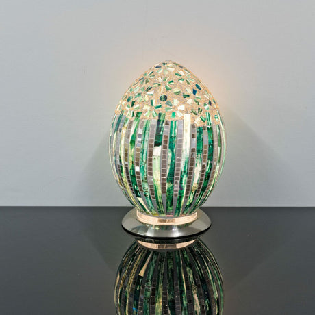 Green Deco Mosaic Glass Egg Lamp On
