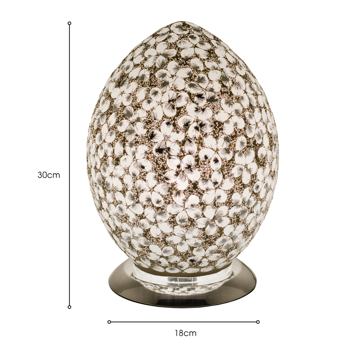 White Flower Medium Mosaic Glass Egg Lamp
