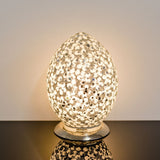 White Flower Medium Mosaic Glass Egg Lamp
