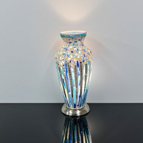 Blue Deco Mosaic Glass Vase Lamp On