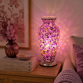 Magenta Flower Medium Mosaic Glass Vase Lamp – Mosaic Lamp by Febland