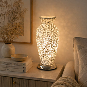 White Flower Medium Mosaic Glass Vase Lamp – Mosaic Lamp by Febland