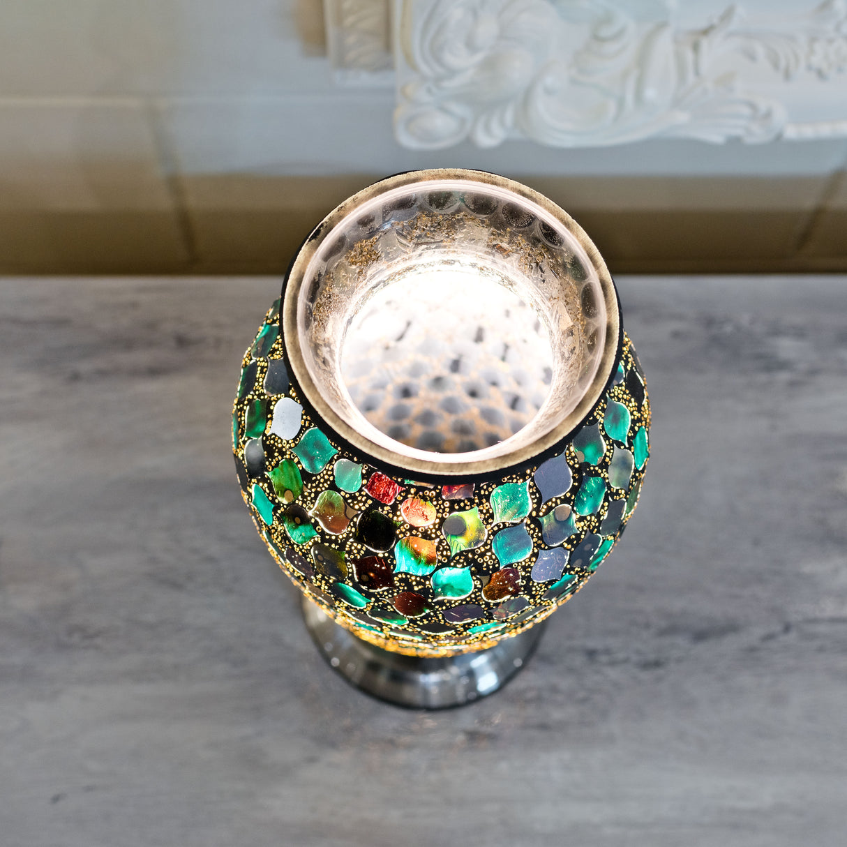 Dark Green Mosaic Vase Lamp