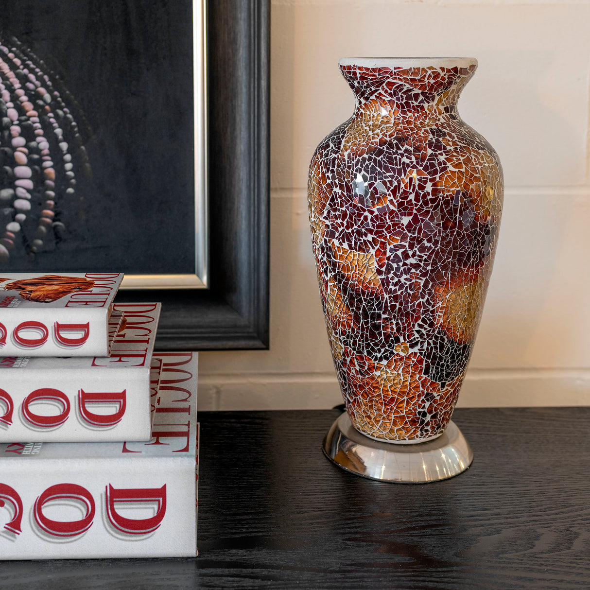 Orange & Red Mosaic Vase Lamp