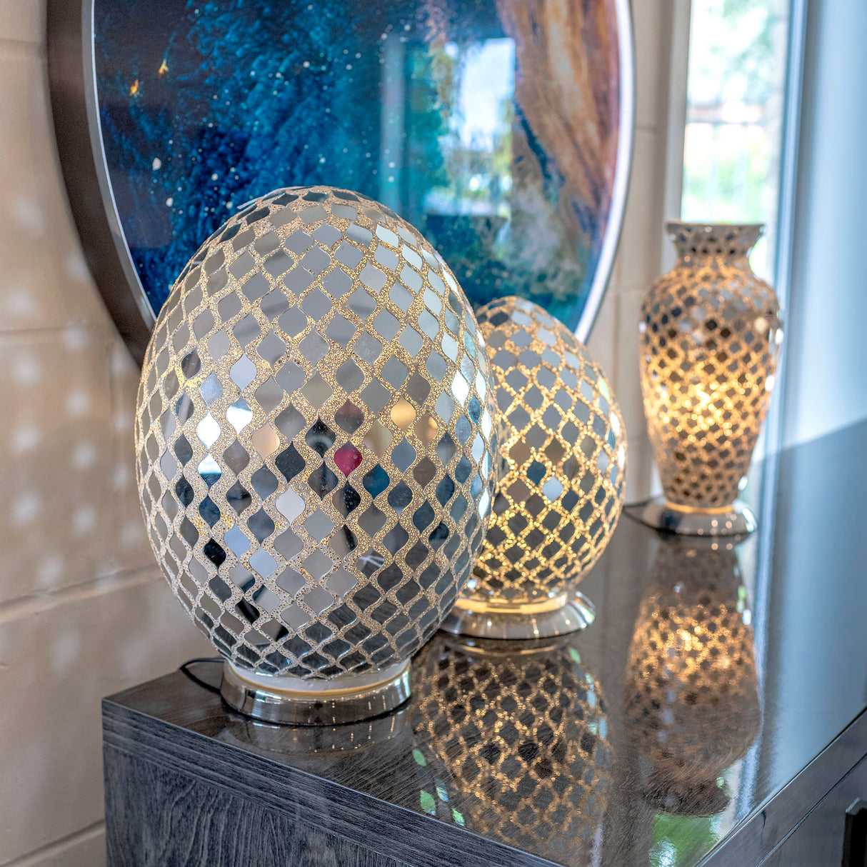 Large Mirror Mosaic Egg Lamp