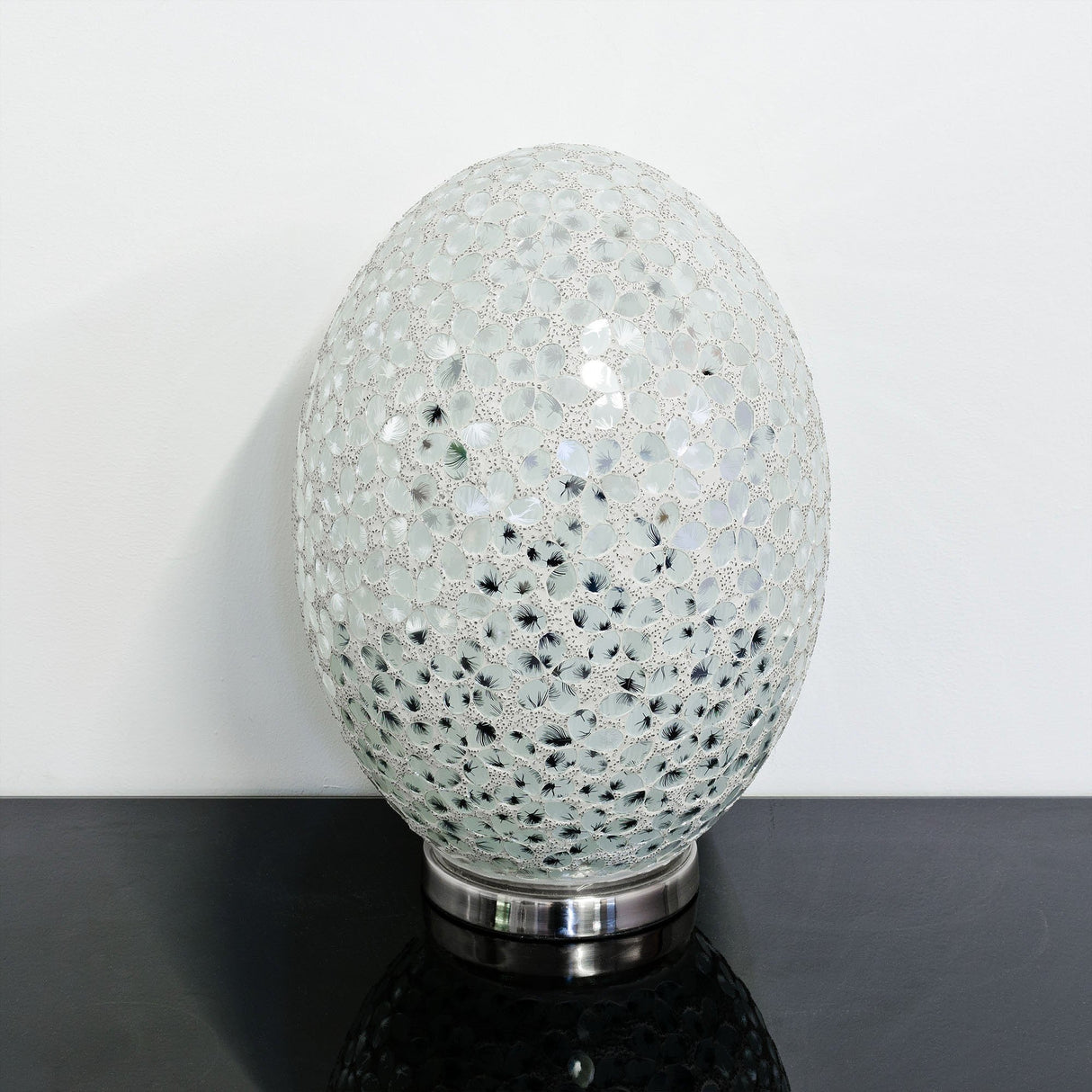 White Flower Large Mosaic Glass Egg Lamp