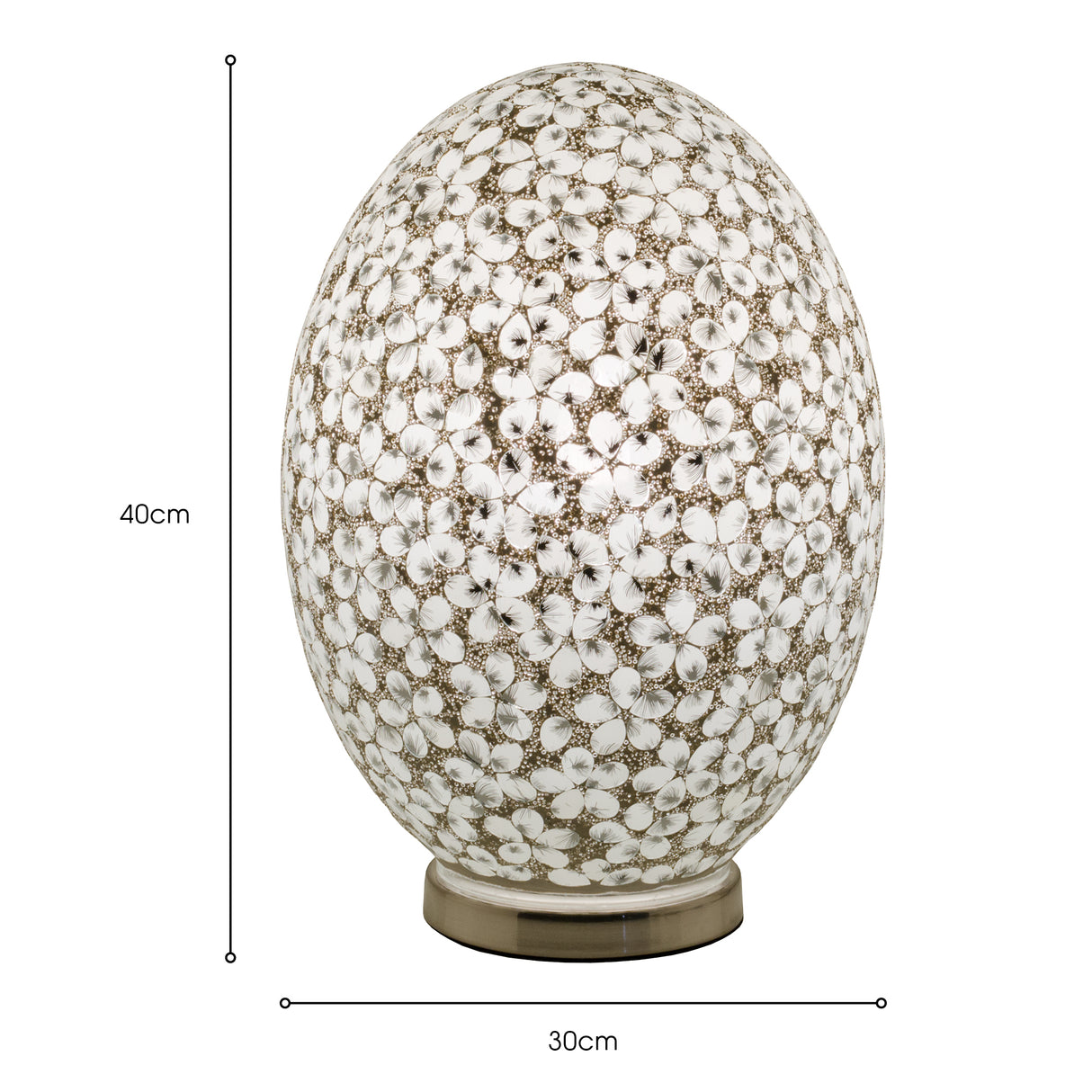 White Flower Large Mosaic Glass Egg Lamp