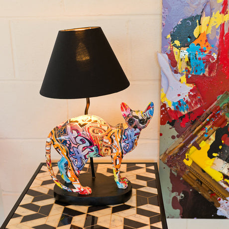Graffiti Cat Lamp on Display