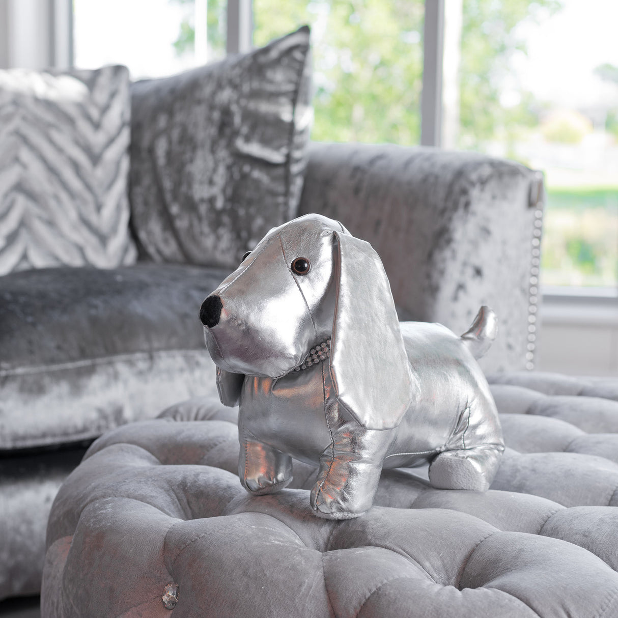Silver Doggy Door Stop