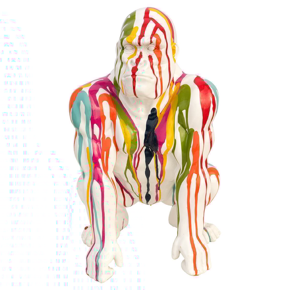Paint Dripped Gorilla Monkey Sculpture White