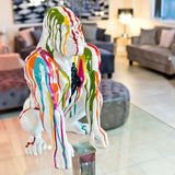 Paint Dripped Gorilla Monkey Sculpture White