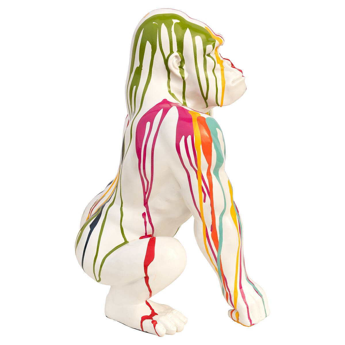 Paint Dripped Gorilla Monkey Sculpture White
