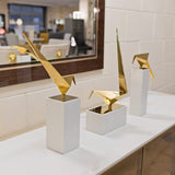 Long Tailed Tit on Marble Plinth Set of Three Statuettes in our Showroom