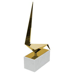 Gold Long Tailed Tit on Small Marble Plinth – Animal Ornament by Febland