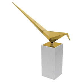 Gold Long Tailed Tit on Medium Marble Plinth – Animal Ornament by Febland