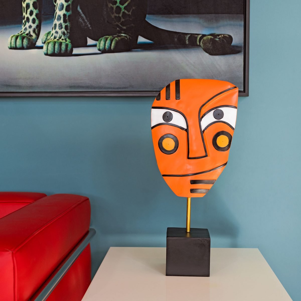 Abstract Orange Face Art Sculpture in our Showroom