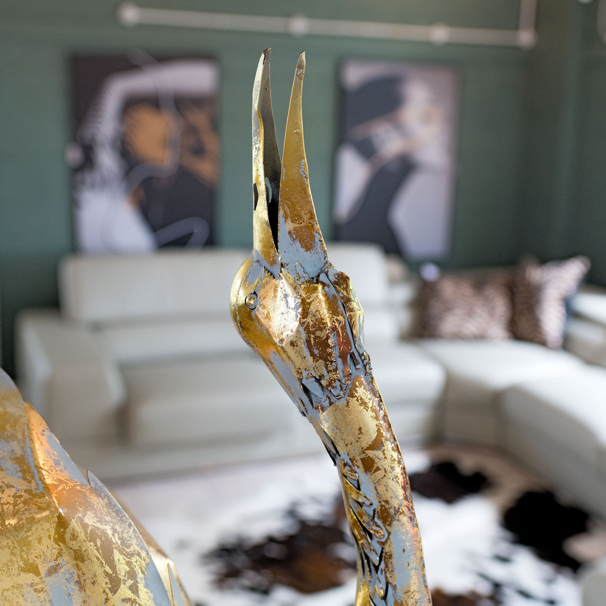 Metal Crane Bird Sculpture