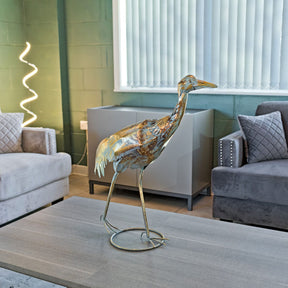 Metal Walking Crane Bird Sculpture – Animal Sculpture by Febland