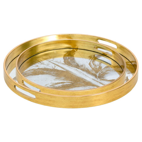 Gold Leaf Mirrored Serving Trays Set of 2