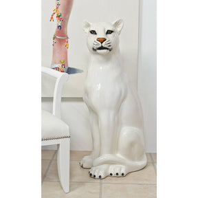 Porcelain White Leopard Statue - Boxer Ceramiche – Animal Sculpture by Febland