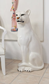 Porcelain White Leopard Statue - Boxer Ceramiche