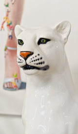 Porcelain White Leopard Statue - Boxer Ceramiche