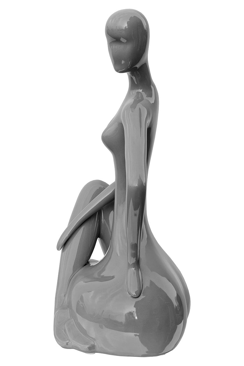 Grey Ceramic Lady Figurine