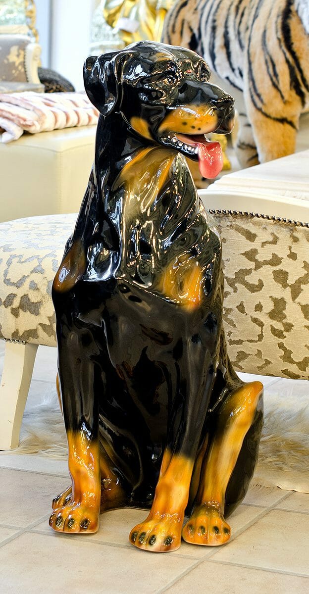 Black Porcelain Rottweiler Statue - Boxer Ceramiche