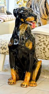 Black Porcelain Rottweiler Statue - Boxer Ceramiche