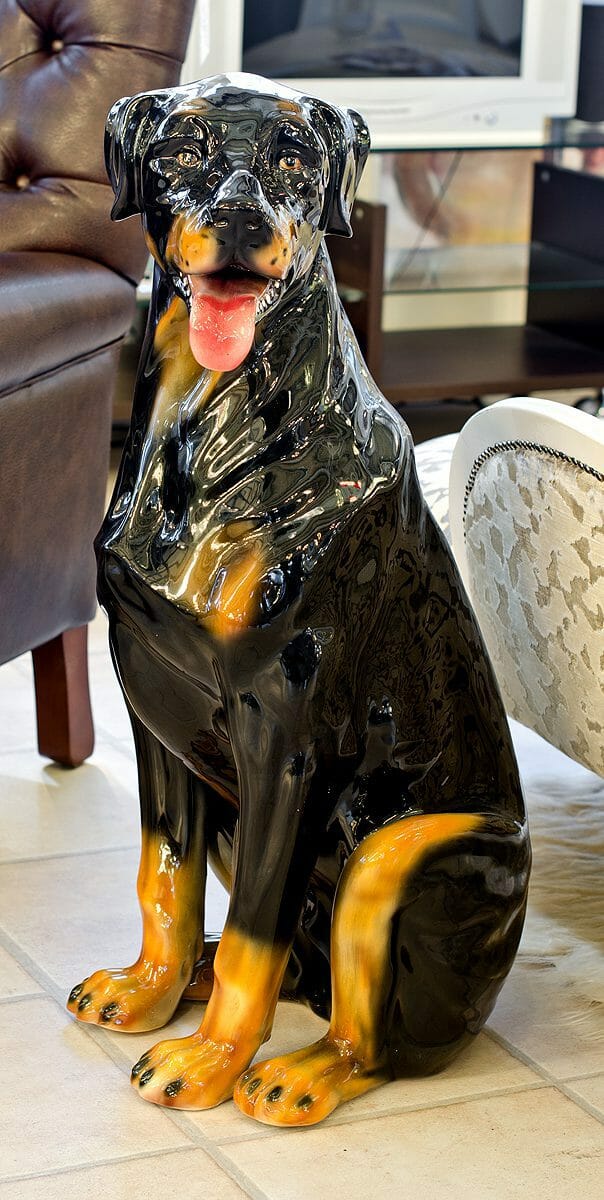 Black Porcelain Rottweiler Statue - Boxer Ceramiche
