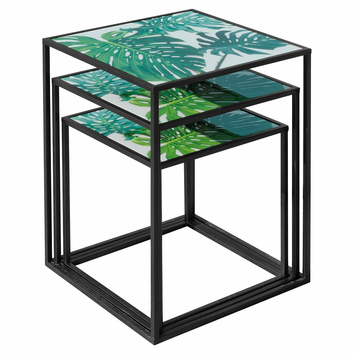 Tropical Green Leaf Nest of 3 Tables