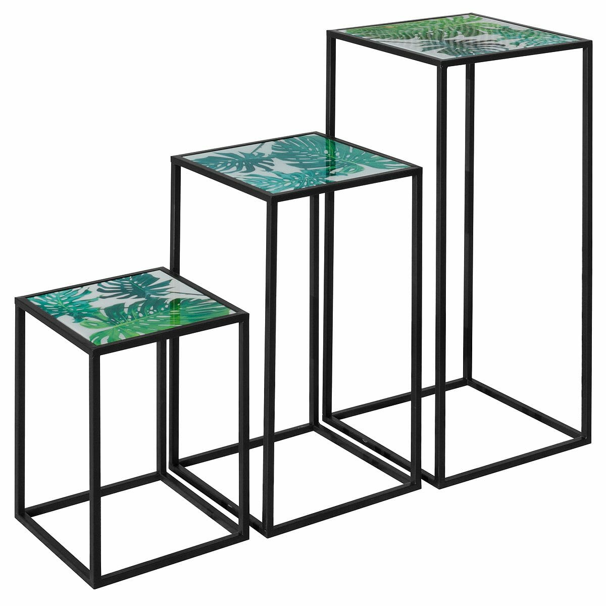 Tropical Green Leaf Nest of 3 Tall Tables