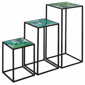 Tropical Green Leaf Nest of 3 Tall Tables – Side Table by Febland