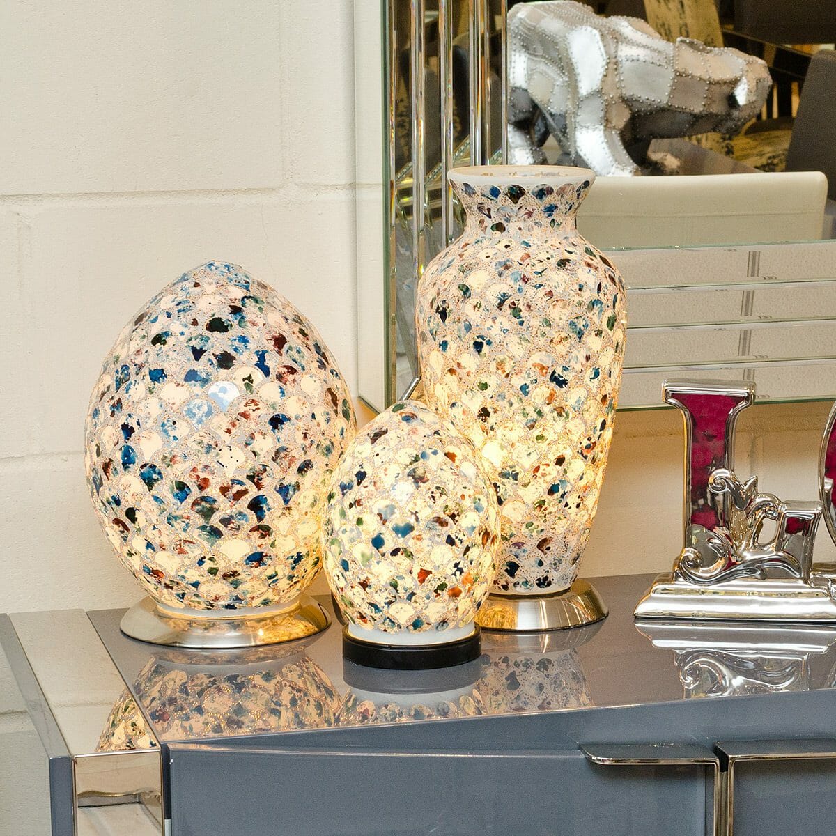 Blue Tile Mosaic Vase Lamp