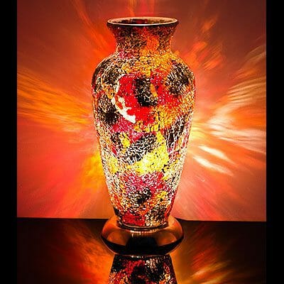Orange & Red Mosaic Vase Lamp
