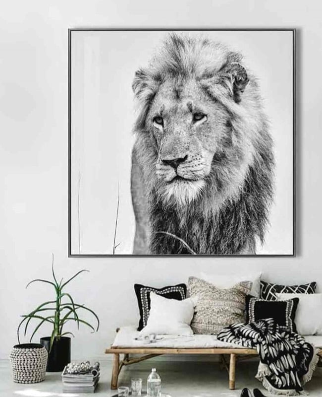 Black and White Lion Glass Wall Art