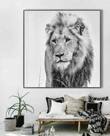 Black and White Lion Glass Wall Art